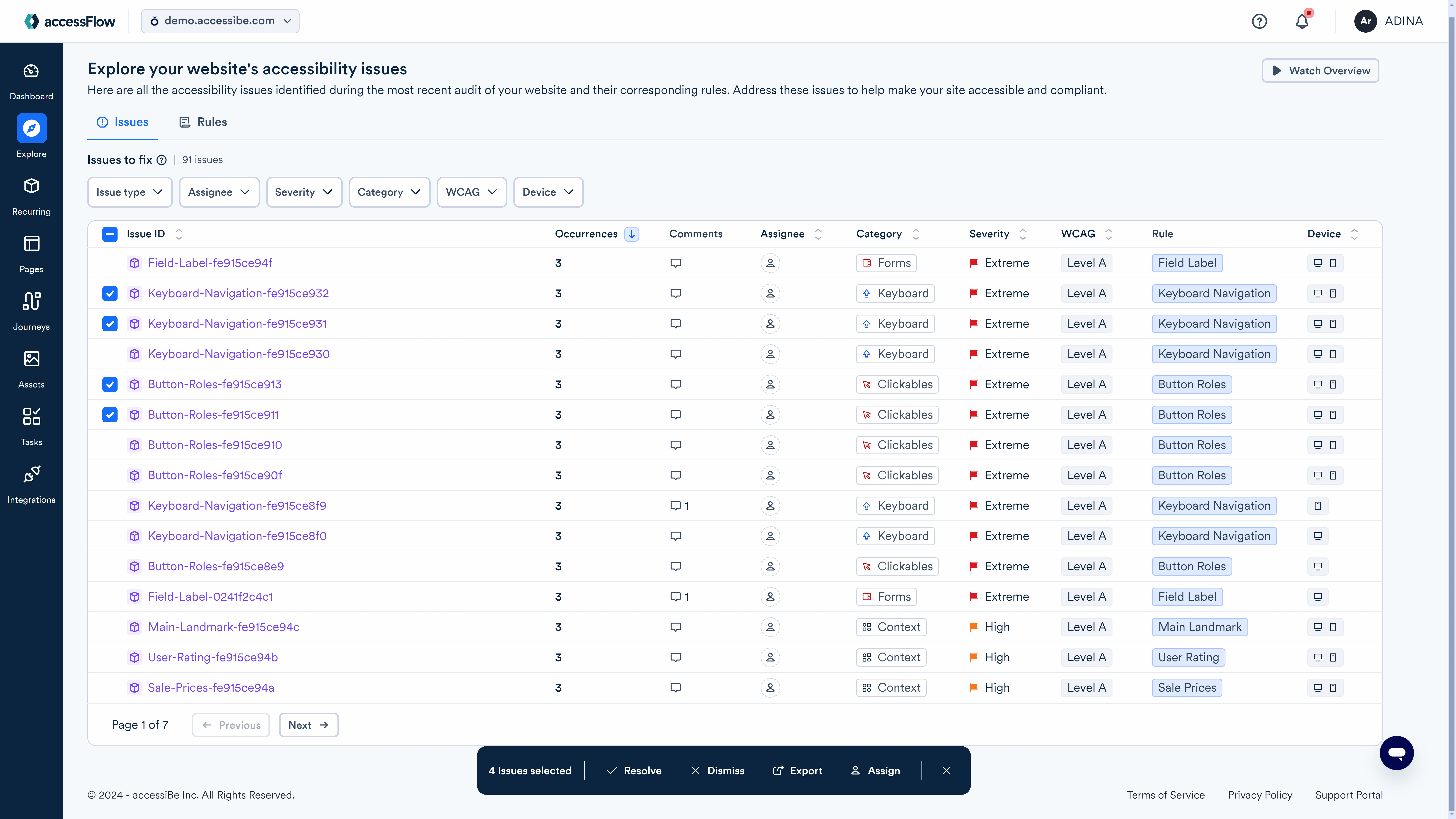 Screenshot of select multiple issues